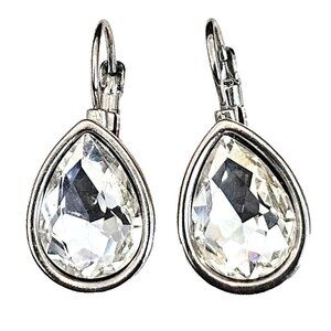 Silver Tone Clear Crystal Glass Inlay Drop Pierced Earrings